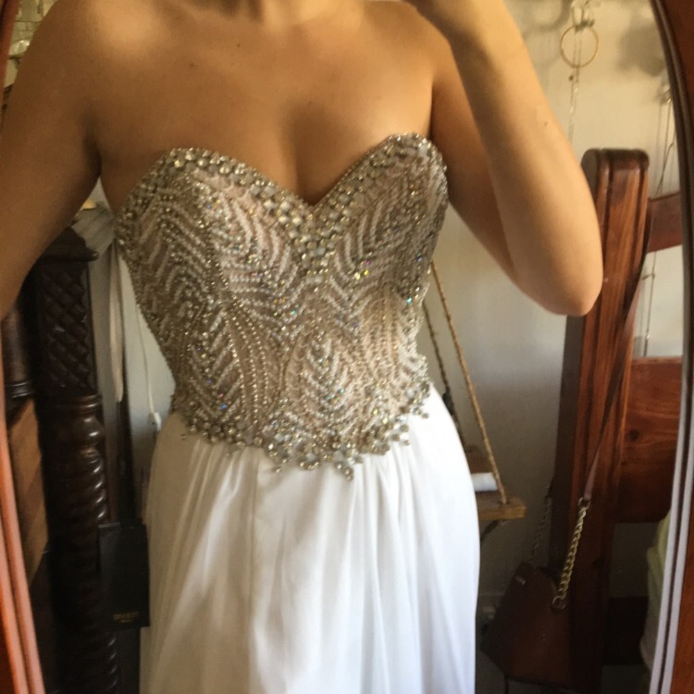 terrani couture white prom dress. NEVER BEEN WORN